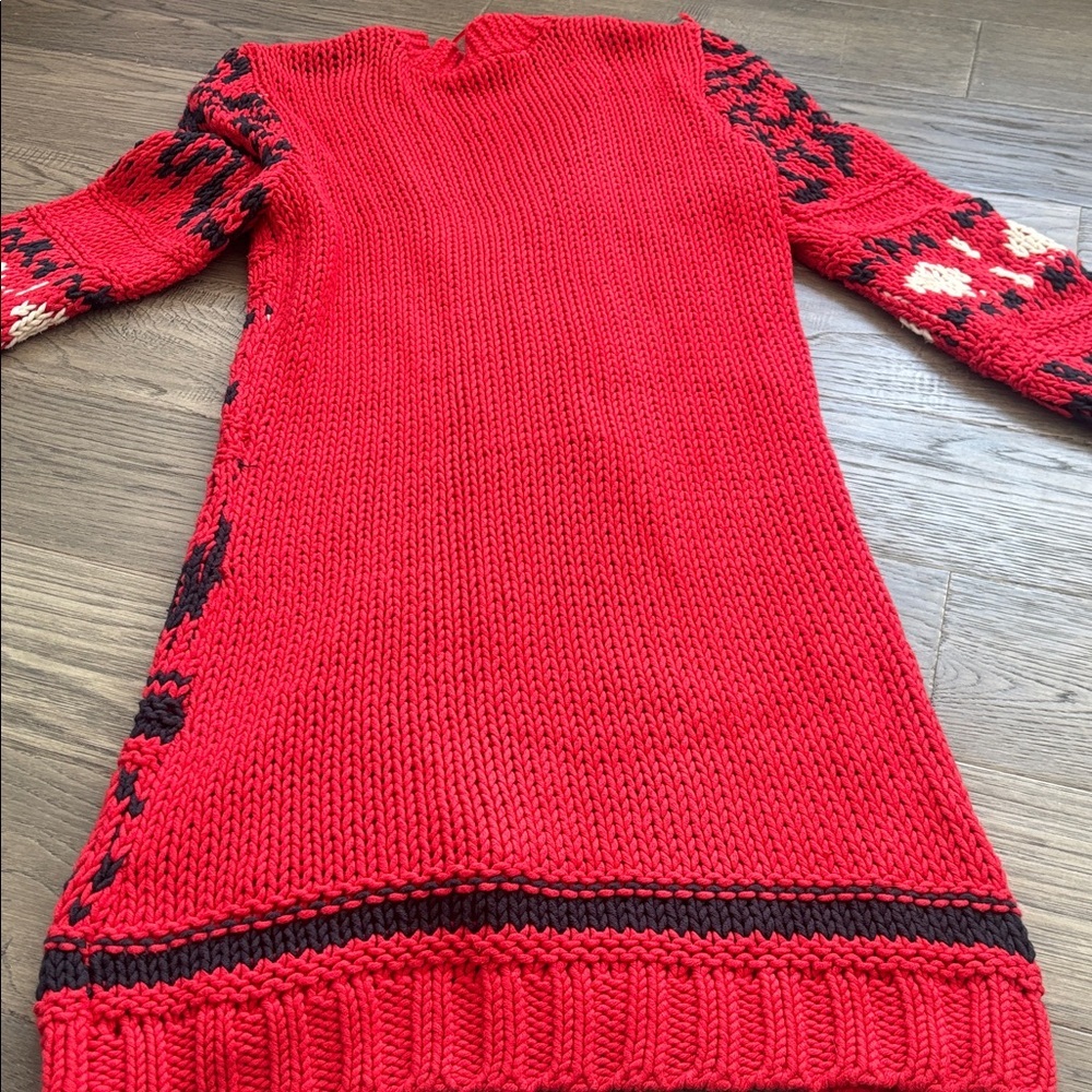 OUI | Red Patterned Knit Duster Button Up Sweater Made in Germany Size 2 - Picture 11 of 11